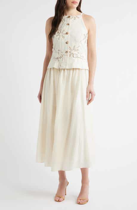 Embroidered Detail Cotton Blend Twofer Dress