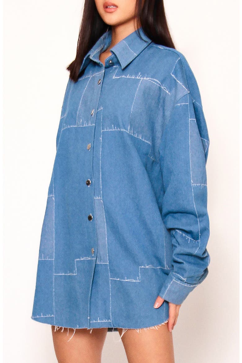 Oversize Patchwork Denim Shirt, Alternate, color, DENIM