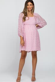 PinkBlush Textured Dot Smocked Square Neck Chiffon Dress