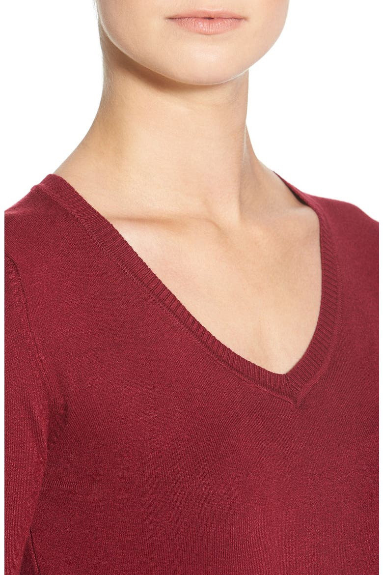 V-Neck Sweater, Alternate, color, WINE