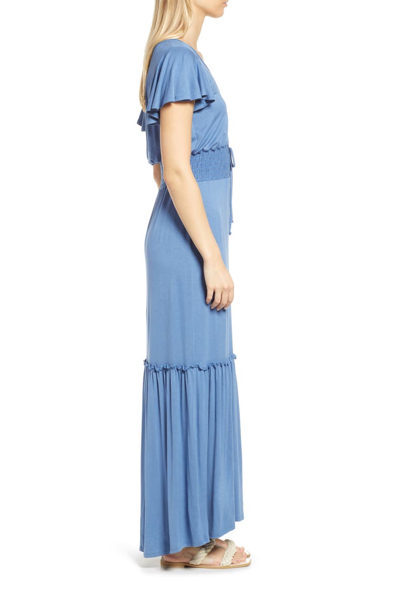 Smock Waist Knit Maxi Dress, Alternate, color, DENIM