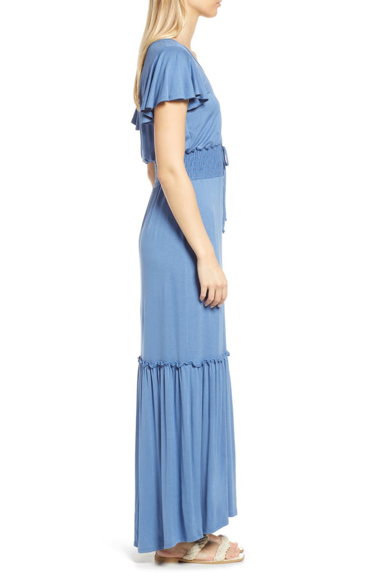 Loveappella Smock Waist Knit Maxi Dress, Alternate, color, Denim