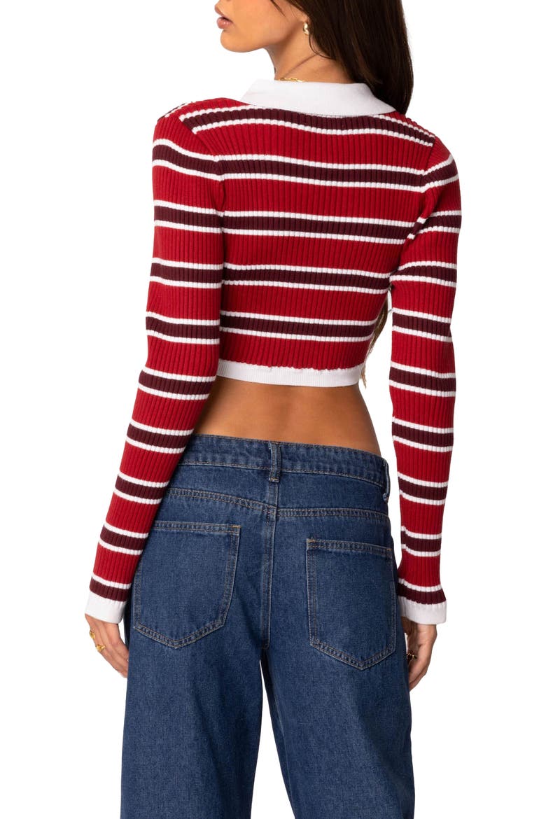 Stripey Collar Rib Crop Top, Alternate, color, RED