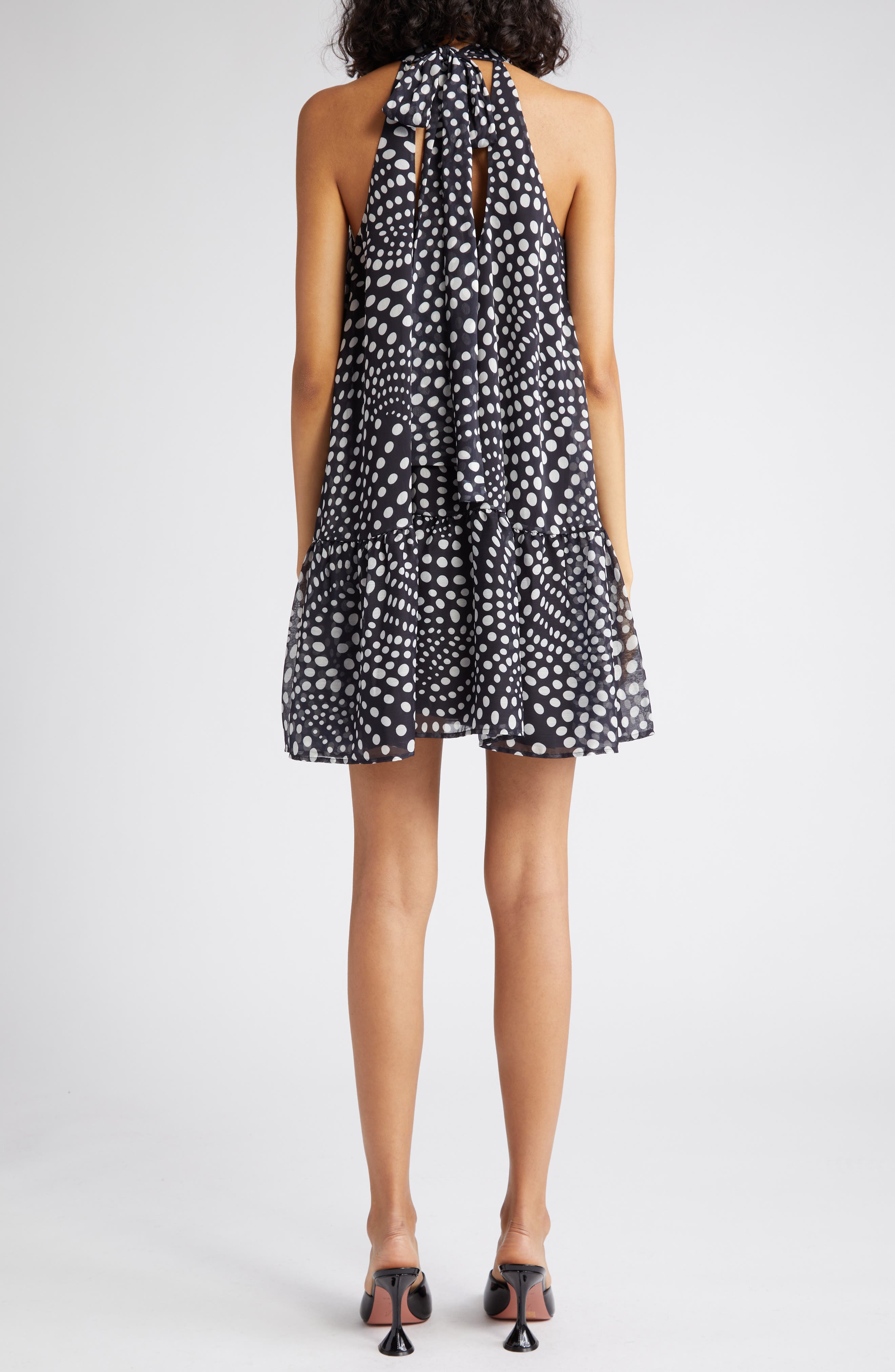 women's halter neck trapeze disco dot dress MANGO - Rhinestone polka-dot halter dress off White