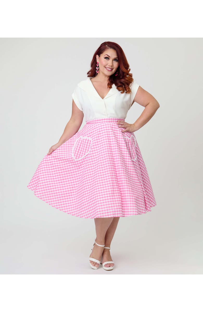 Unique Vintage Plus Size Sally Swing Skirt, Alternate, color, Pink Gingham Print