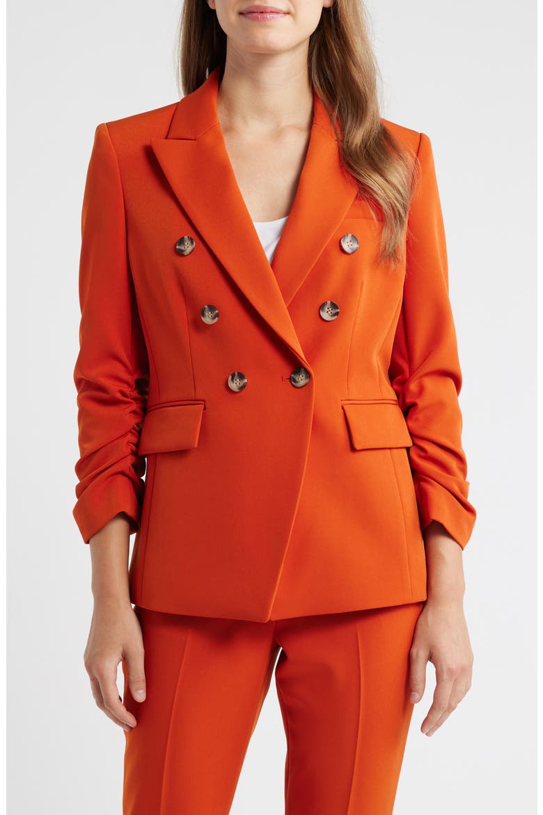 Ruched Sleeve Jacket, Main, color, PERSIMMON