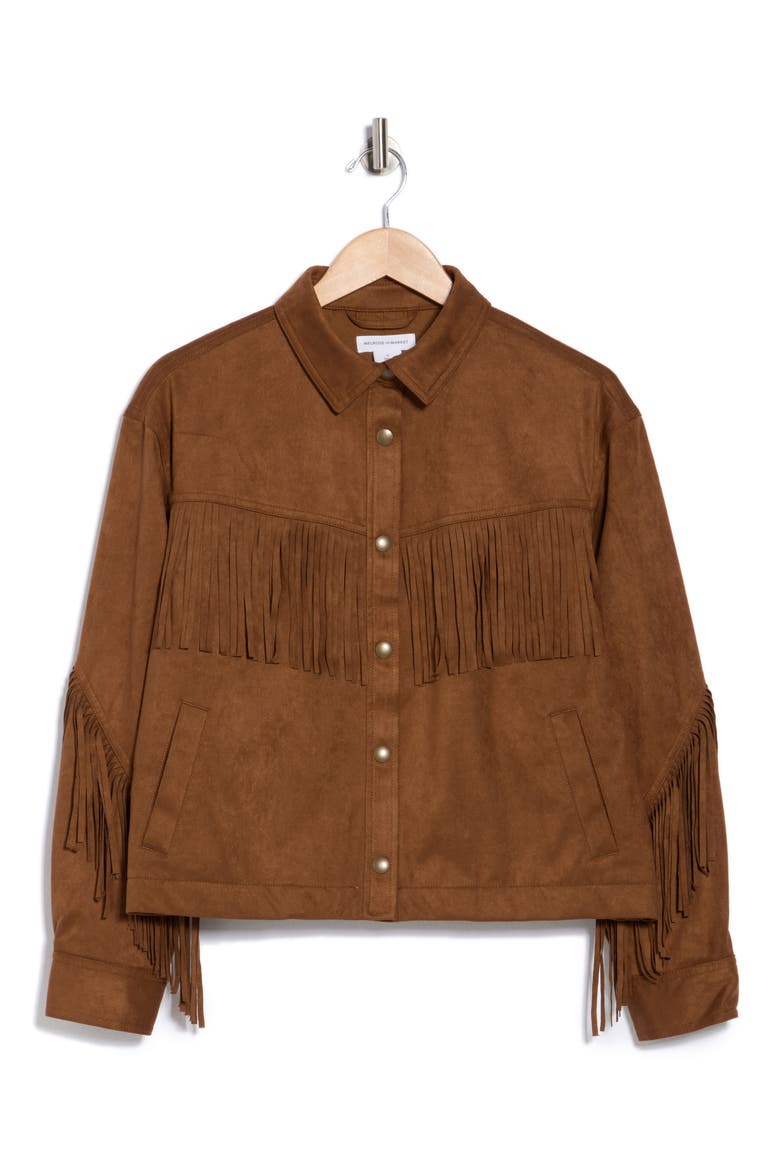 Faux Suede Fringe Jacket, Alternate, color, BROWN
