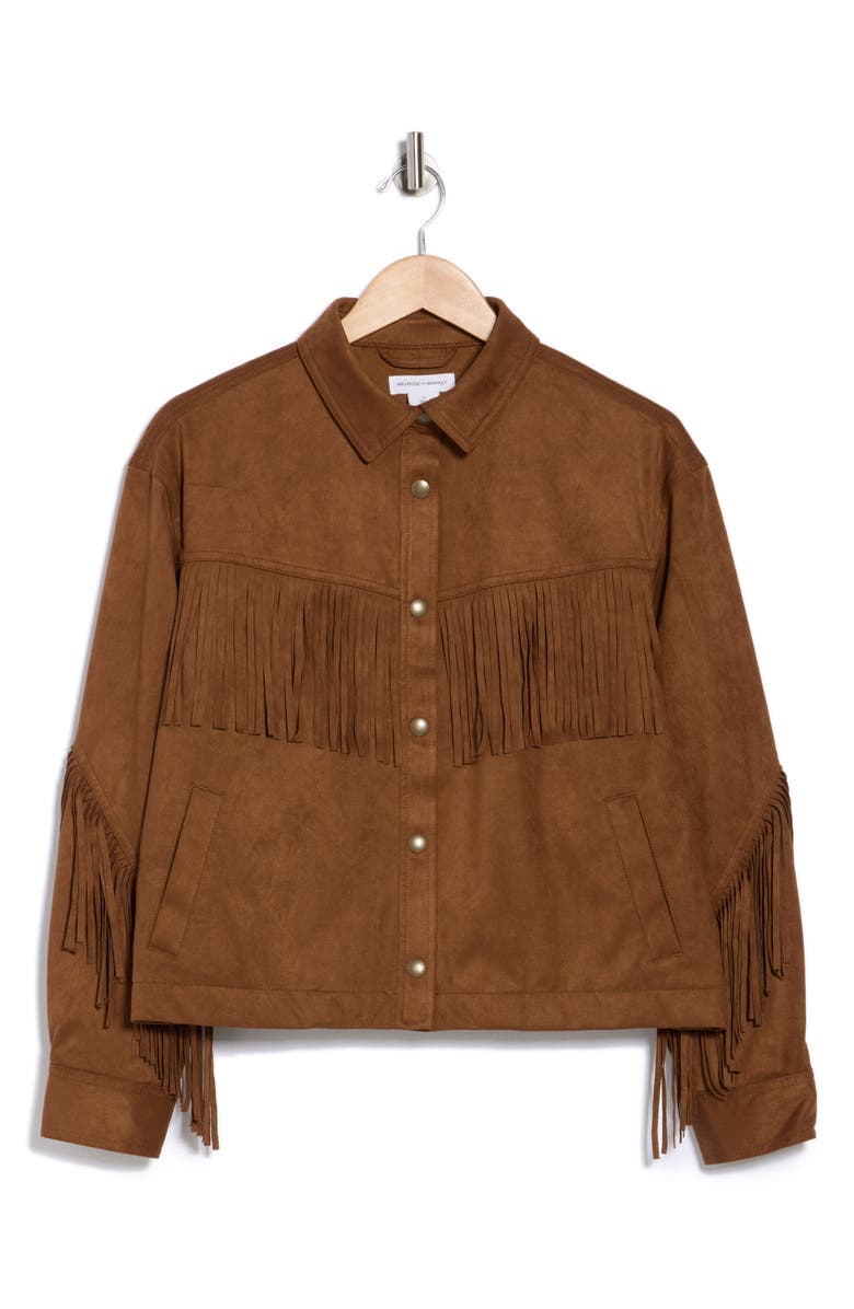 Melrose and Market Faux Suede Fringe Jacket, Alternate, color, Brown