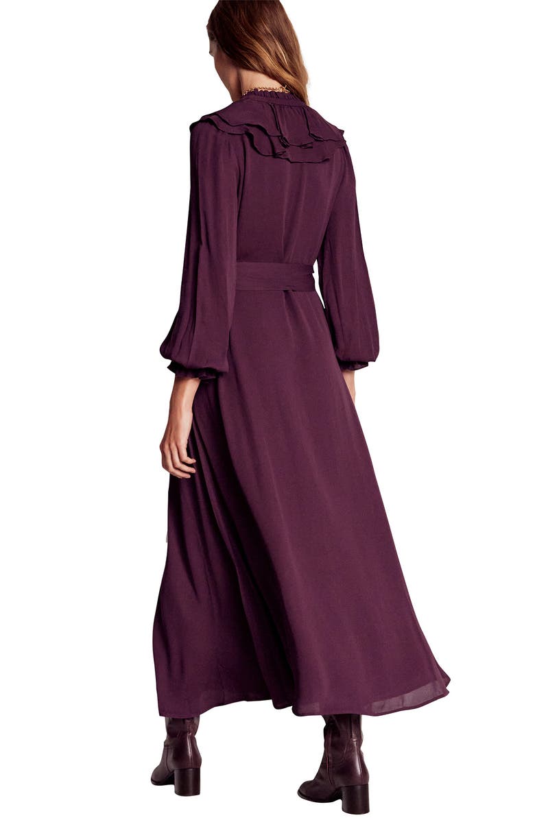 Boden Ruffle Detail Georgette Shirtdress, Alternate, color, Dark Cherry