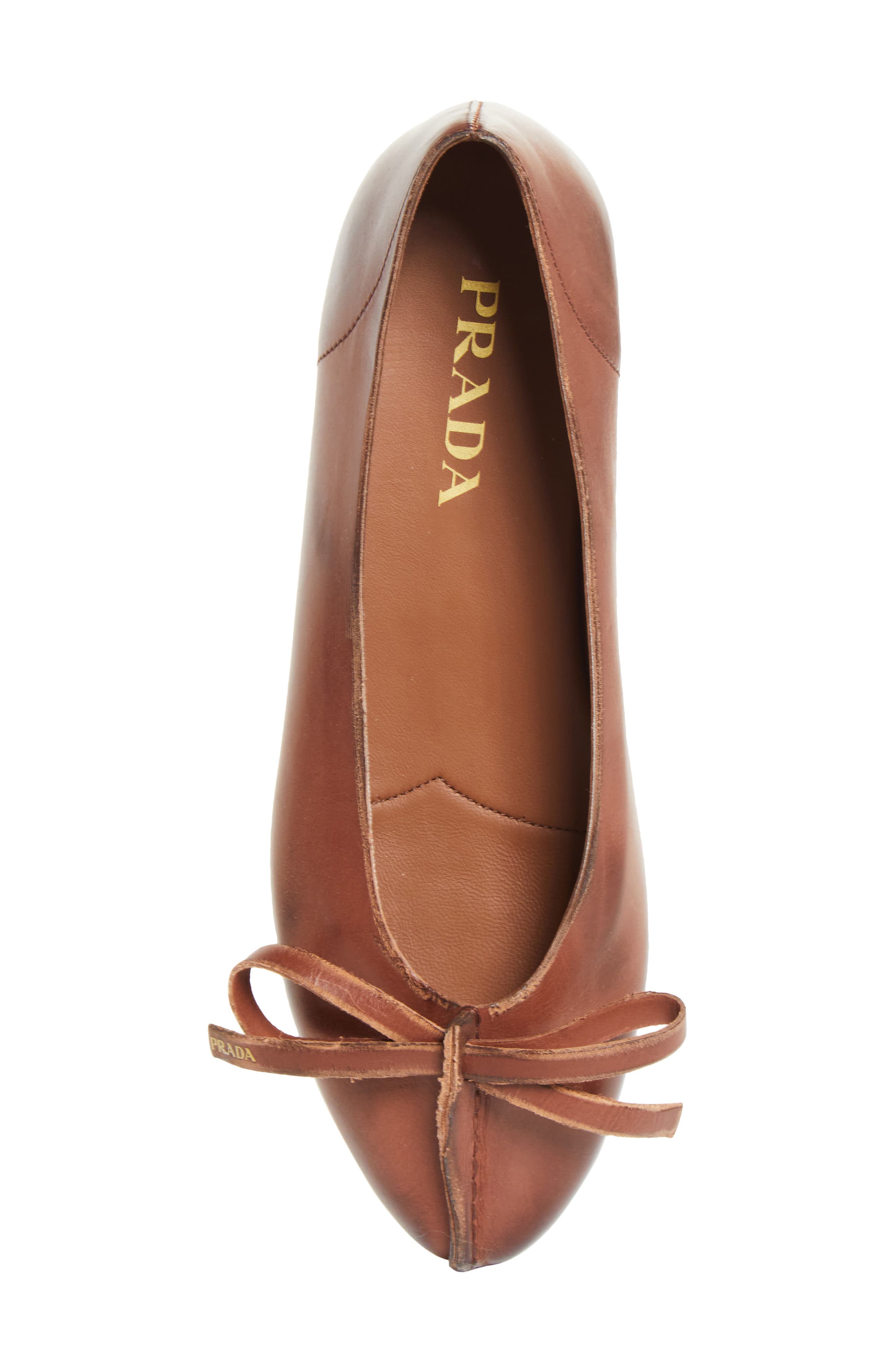 Prada Exposed Seam Ballerina Flat, Alternate, color, Cacao