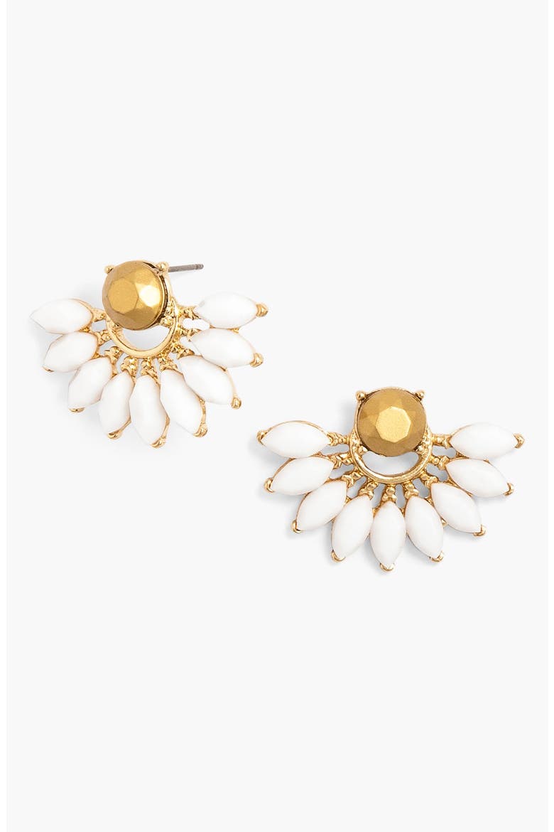 'Peacock' Fan Stud Earrings, Main, color, WHITE MULTI/ GOLD