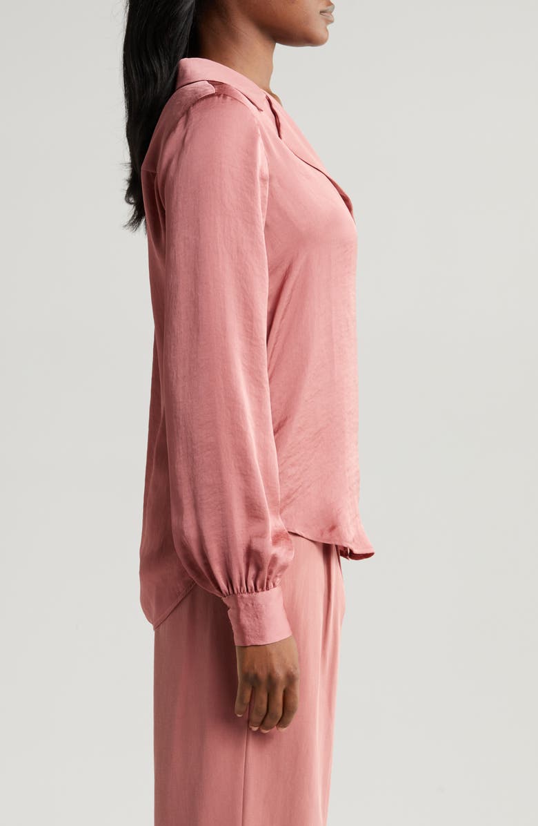 PAIGE Capriana Satin Button-Up Shirt, Alternate, color, Desertdusk