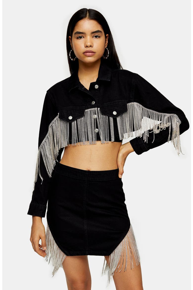 Crystal Fringe Slit Miniskirt, Alternate, color, WASHED BLACK