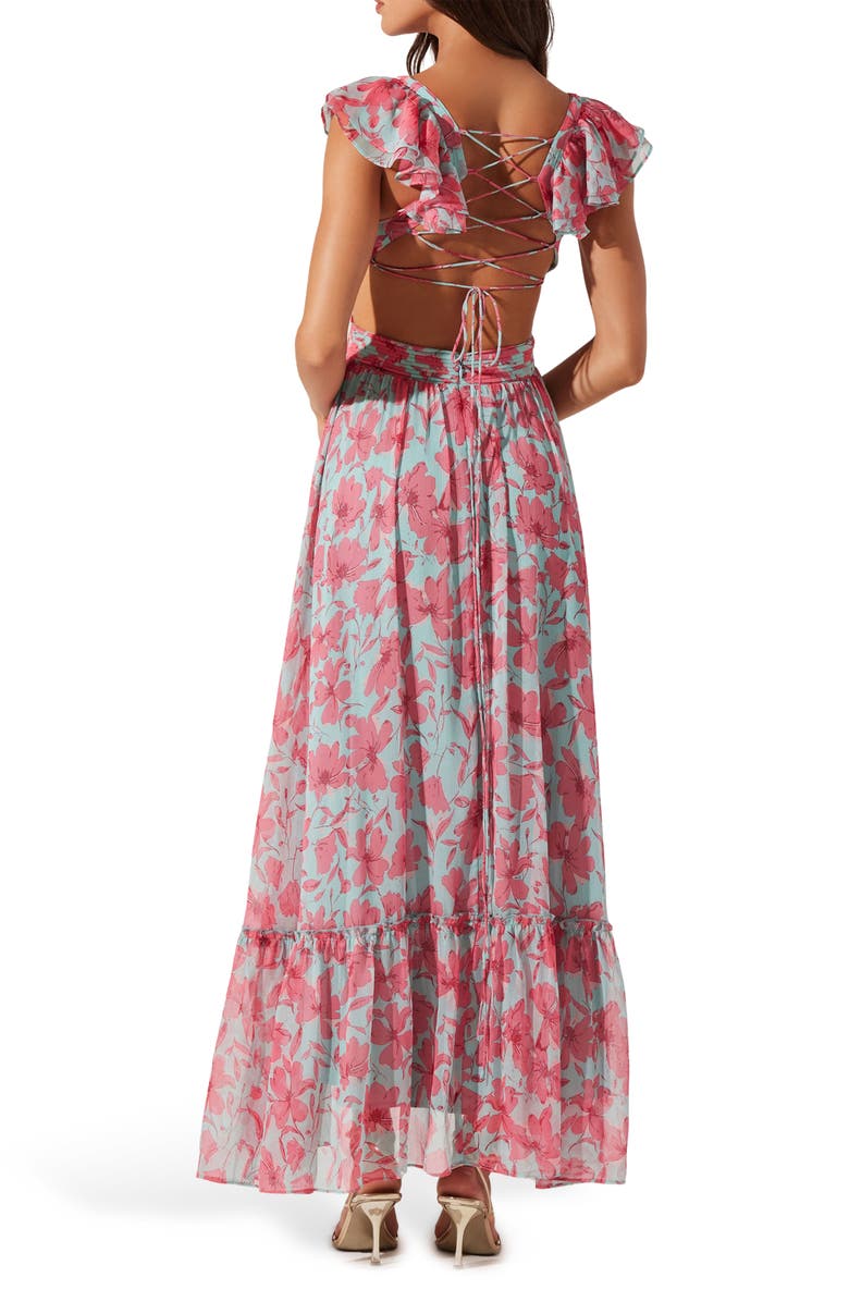 ASTR the Label Primrose Cutout Detail Maxi Dress, Alternate, color, Pink Aqua Floral