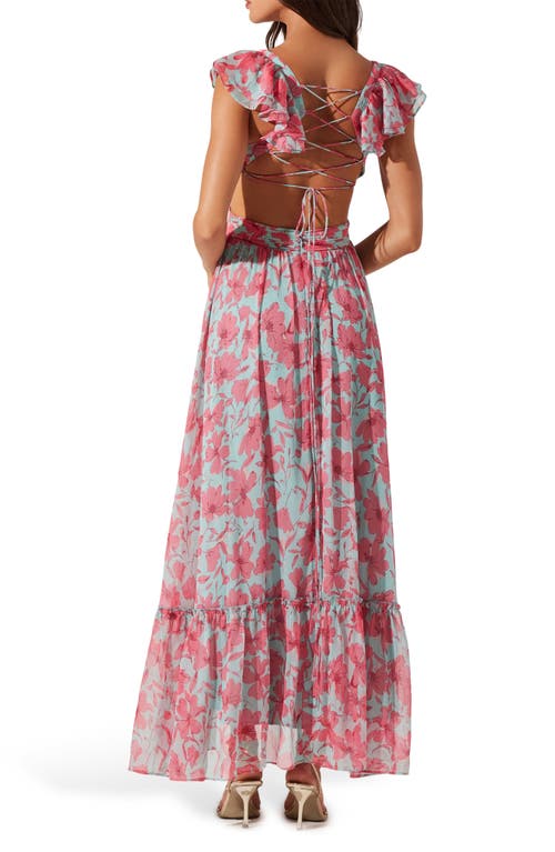 Astr The Label Primrose Cutout Detail Maxi Dress In Pink Aqua Floral