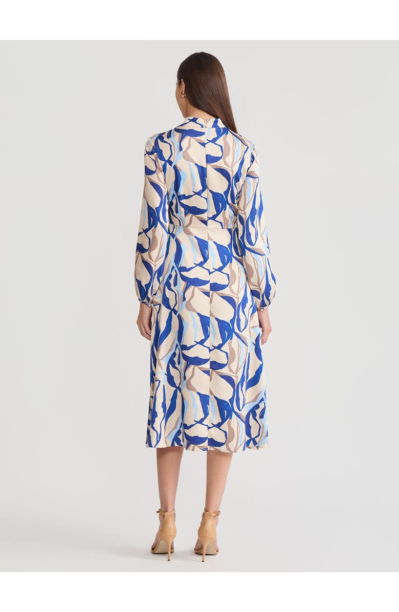 Misook Fit & Flare Printed Crepe de Chine Ruffle Maxi Dress, Alternate, color, Biscotti/Aegean Blue