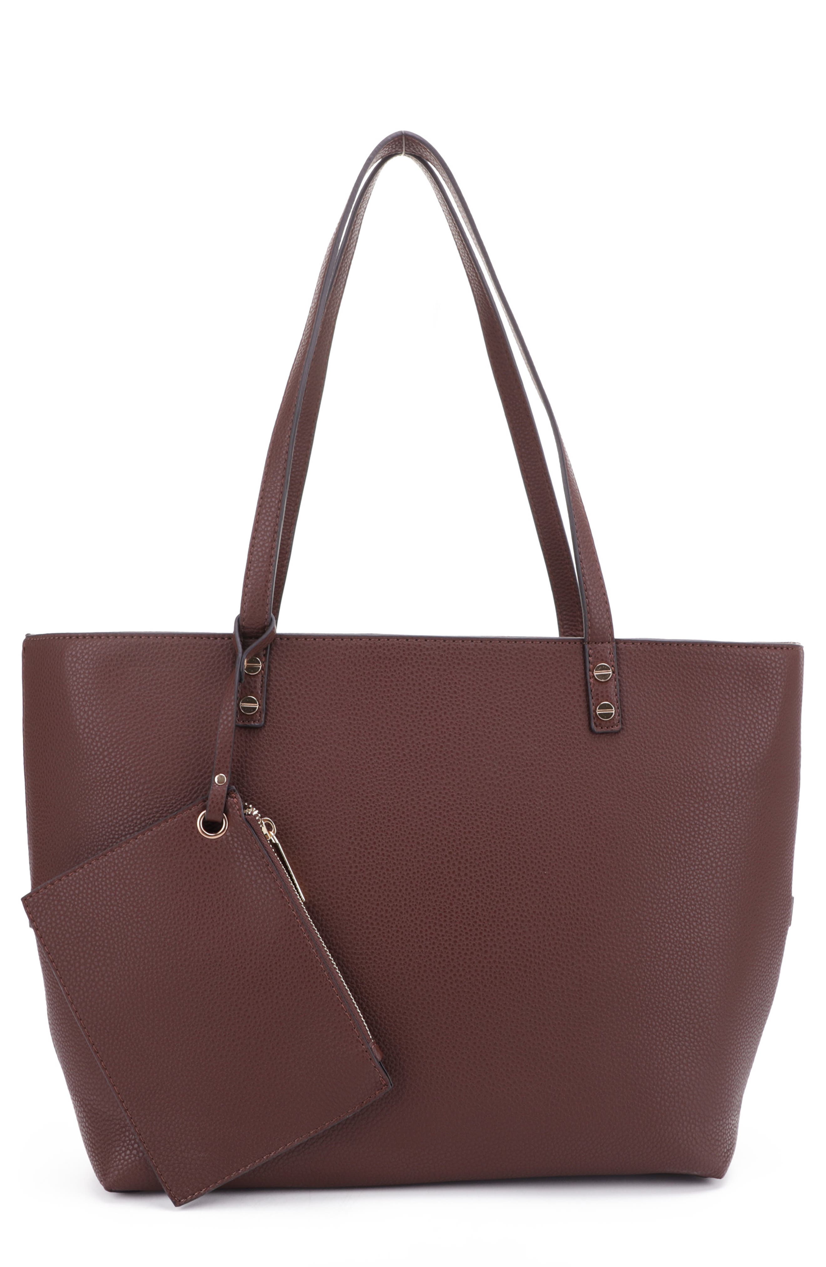 Estie Recycled Vegan Leather Tote, Main, color, CHOCOLATE