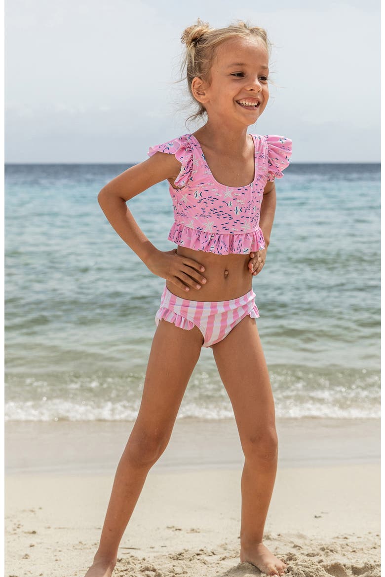 Kids' Pink Sea Print Ruffle Two-Piece Swimsuit, Alternate, color, PINK