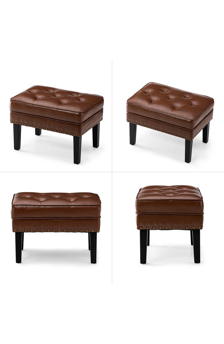 Glitzhome Mid-century Modern Faux Leather Button-tufted Accent Stool, Alternate, color, Coffee