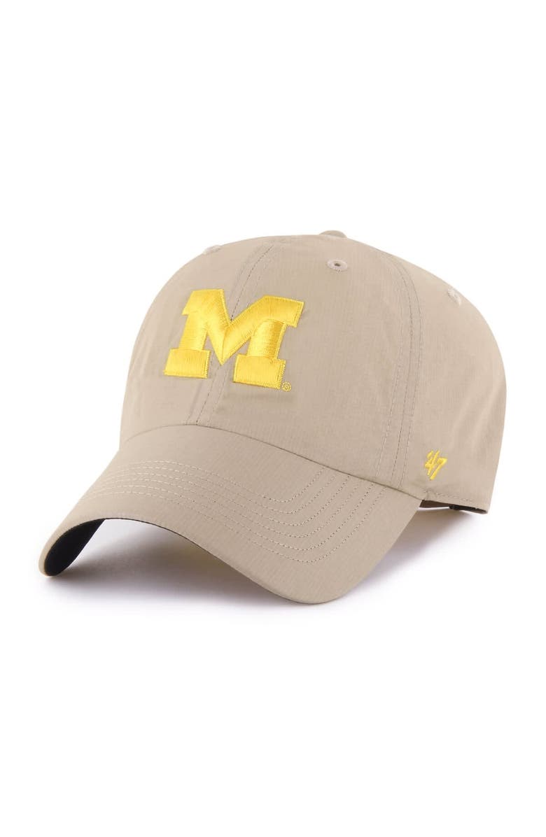 '47 Men's '47 Khaki Michigan Wolverines Clean Up brrr° Adjustable Hat, Main, color, Khaki
