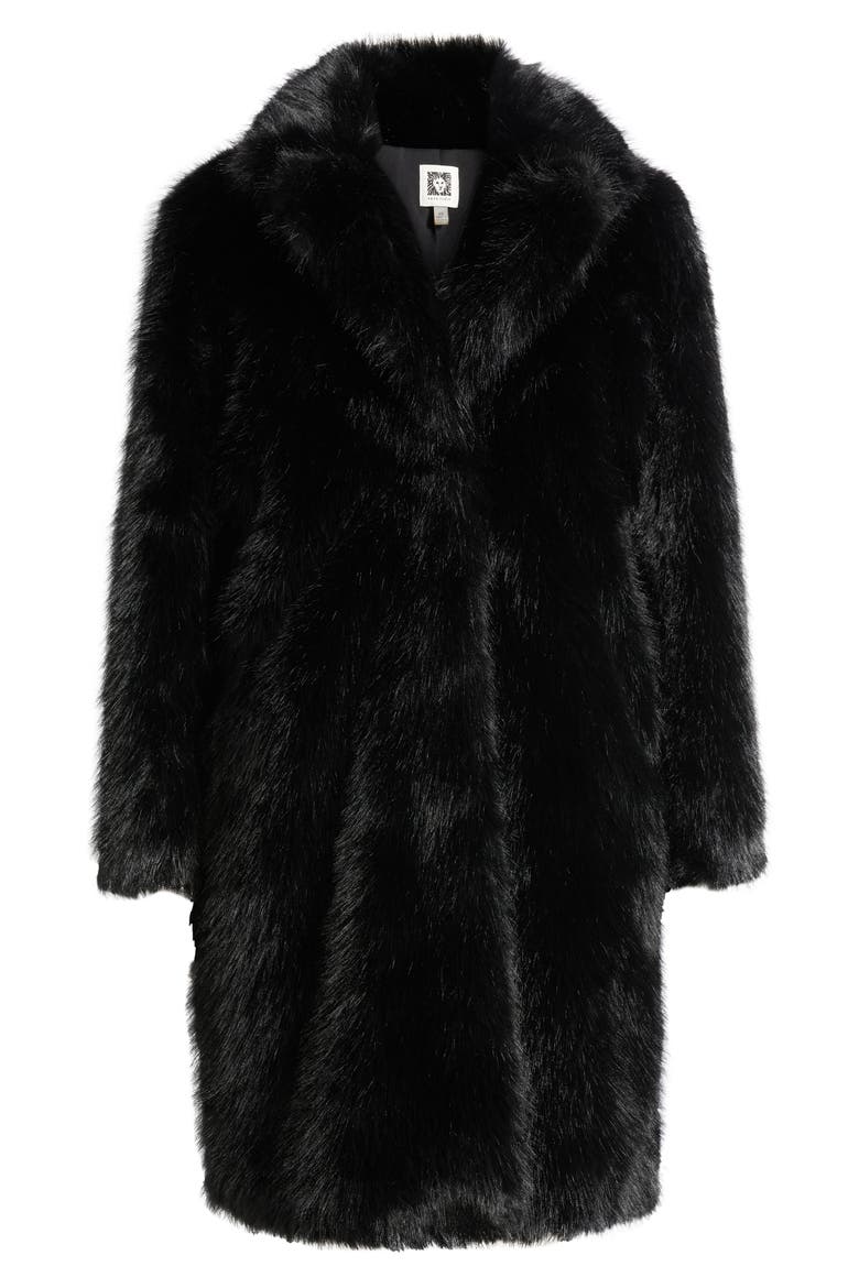 Faux Fur Coat, Alternate, color, ANNE BLACK