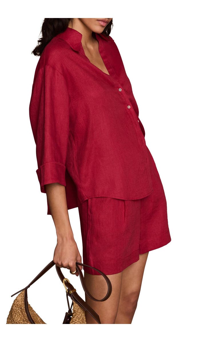 MINT VELVET Linen Short Sleeve Resort Shirt, Alternate, color, Red