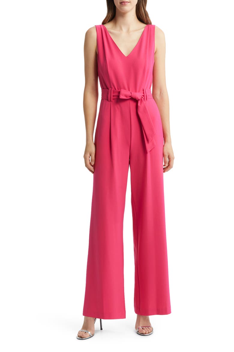 Tie Waist Crepe Jumpsuit, Main, color, RASPBERRY