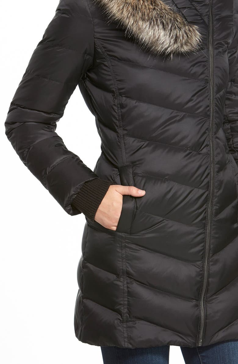 French Connection Asymmetrical Down Coat with Faux Fur Trim, Alternate, color,