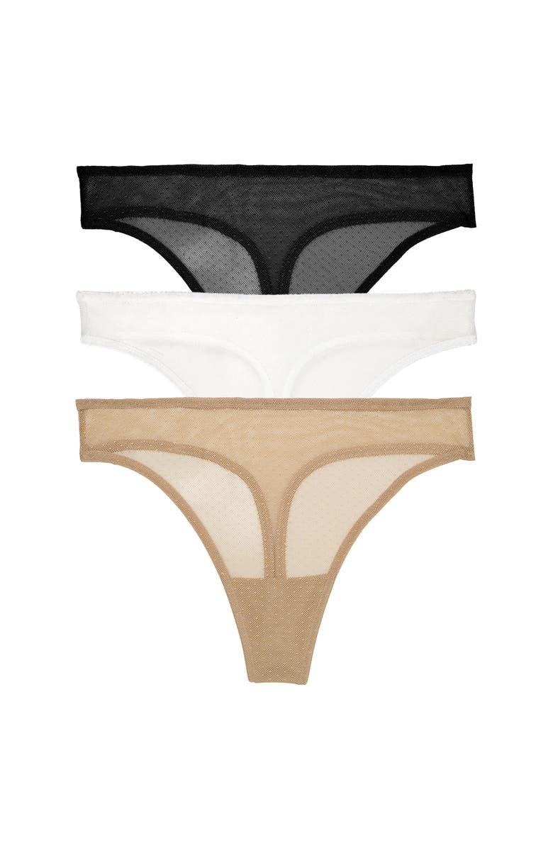 Skarlett Blue Jolie Sheer Lace Thong 3-Pack, Main, color, Black/White/Nylon