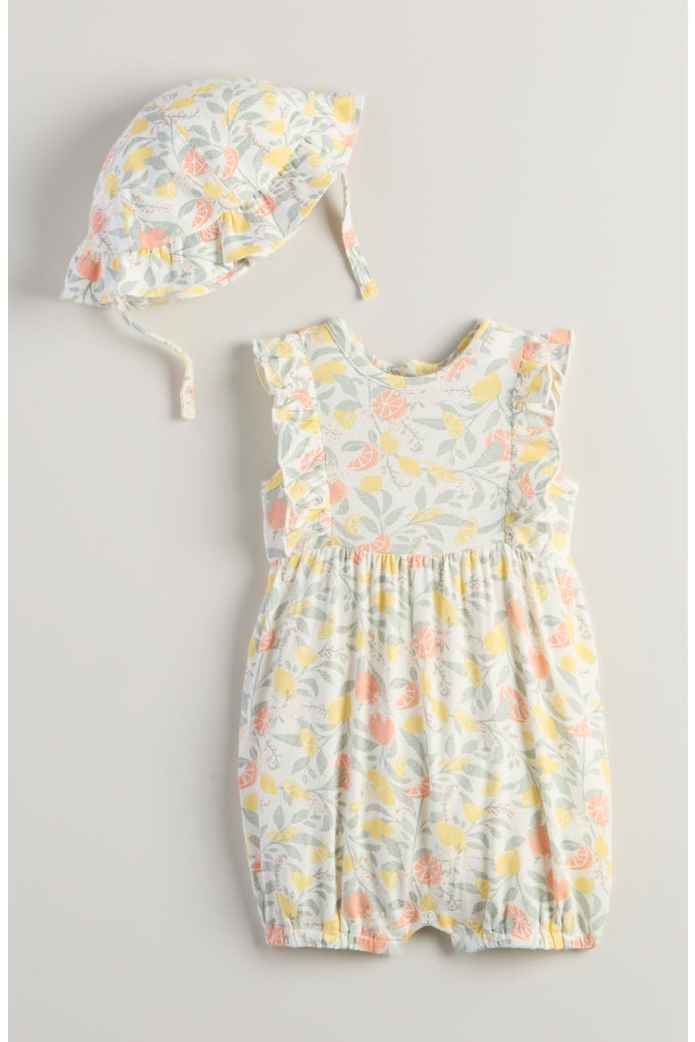 Ruffle Romper & Hat Set, Main, color, IVORY EGRET CITRUS SPRITZ