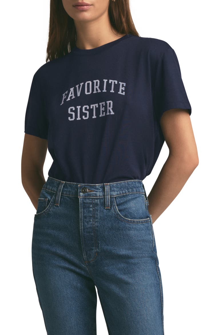 Favorite Sister Crop Graphic T-Shirt, Main, color, NAVY