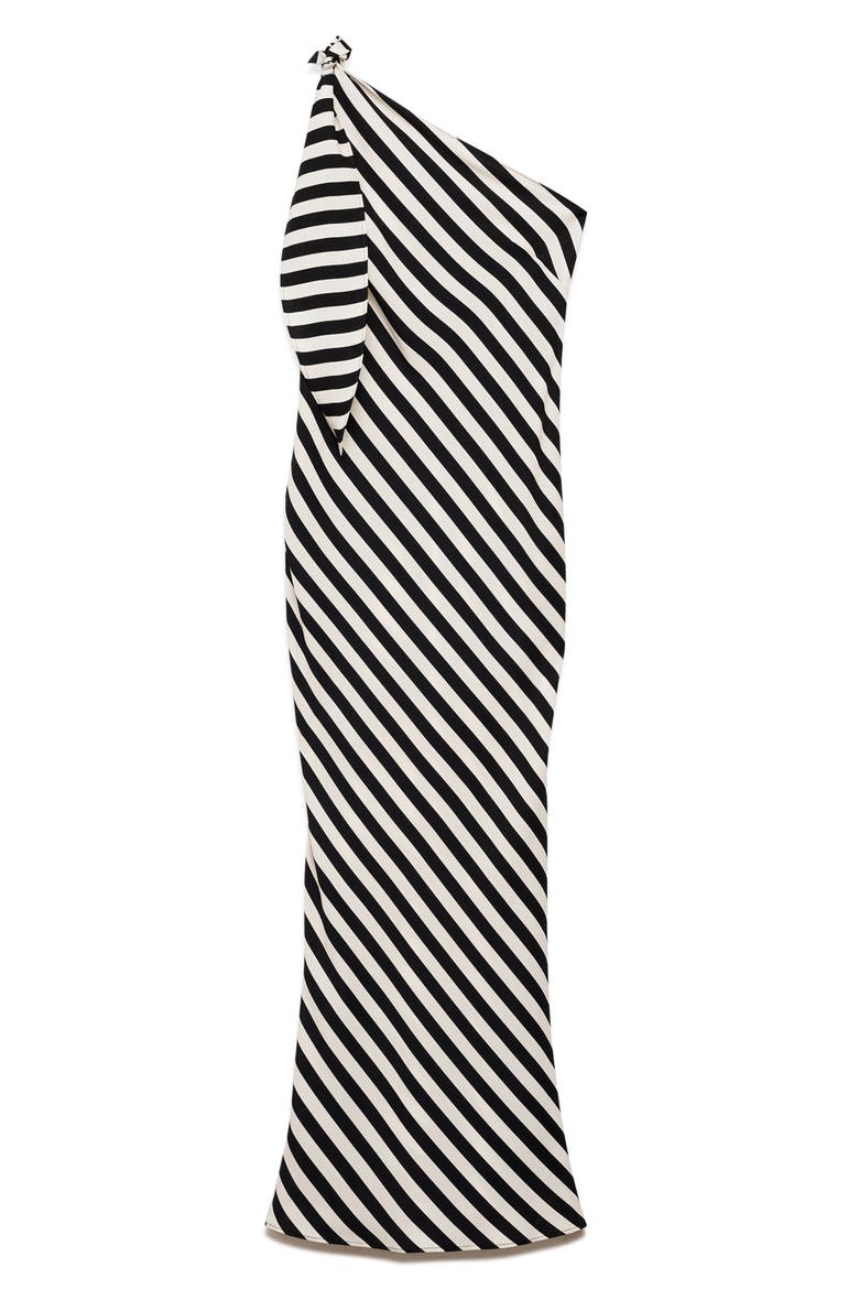 Stripe One-Shoulder Maxi Dress, Alternate, color, WHITE