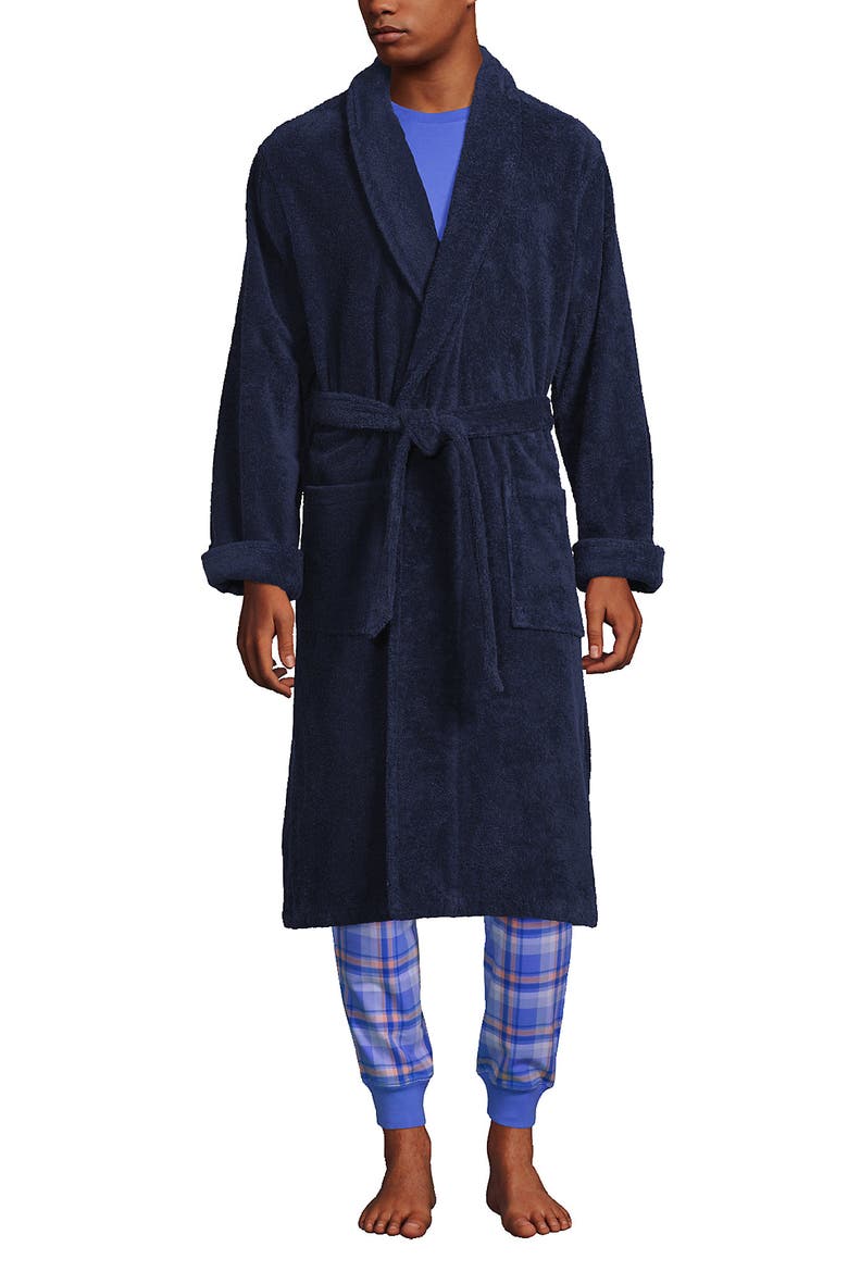 Calf Length Turkish Terry Robe, Alternate, color, Radiant Navy
