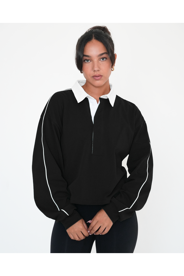 Rugby Piping Relaxed Polo Top, Main, color, Black/White