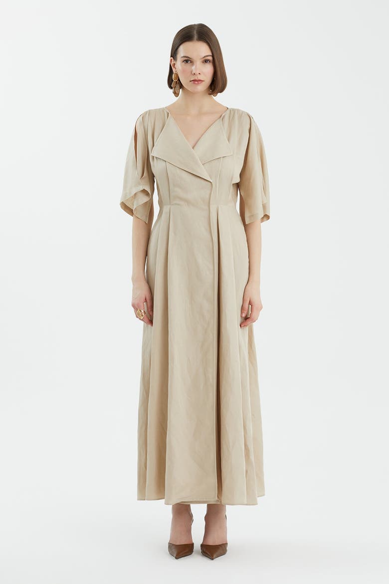 Beige Wrap Pleated Dress, Main, color, Beige