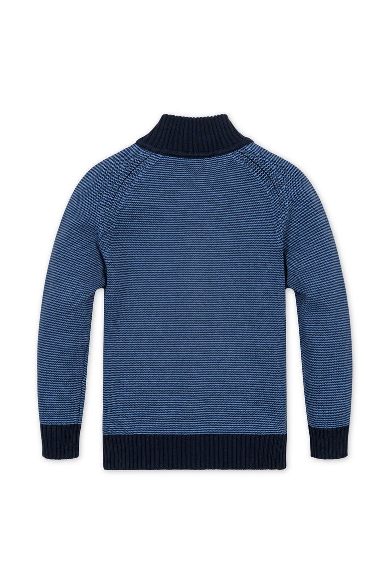 Kids' Organic Full Zip Raglan Mock Neck Sweater, Alternate, color, Blue Microstripe