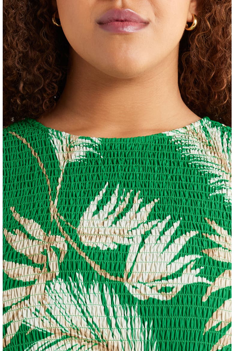 Palm Print Smocked Tiered Maxi Dress, Alternate, color, TROPICAL GREEN MULTI