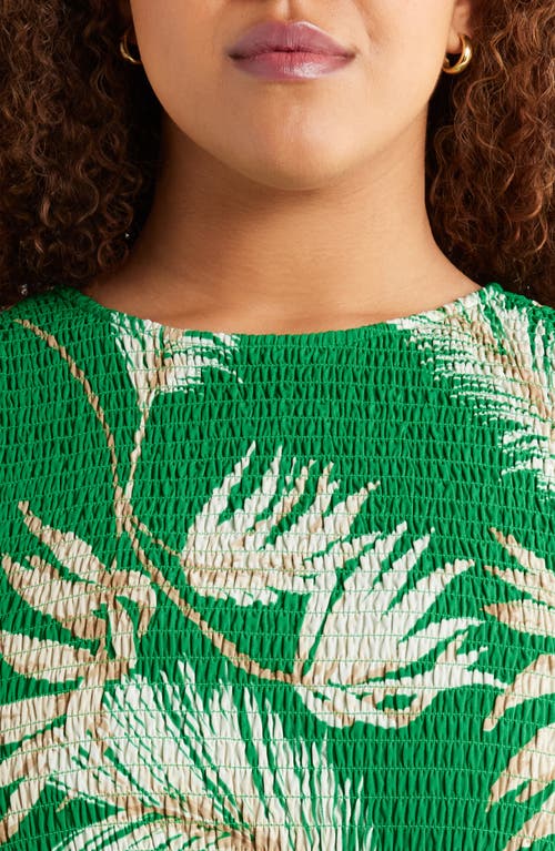 Anne Klein Palm Print Smocked Tiered Maxi Dress In Tropical Green Multi