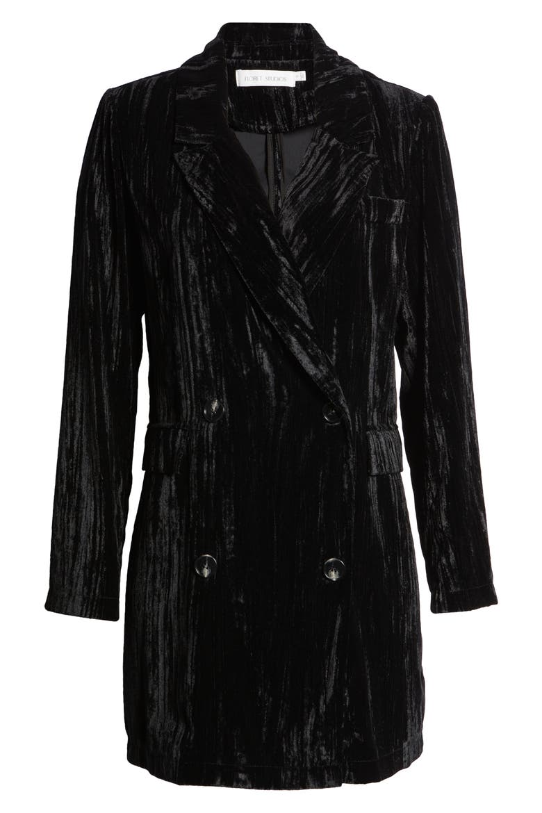 Long Sleeve Crushed Velvet Blazer Dress, Alternate, color, BLACK