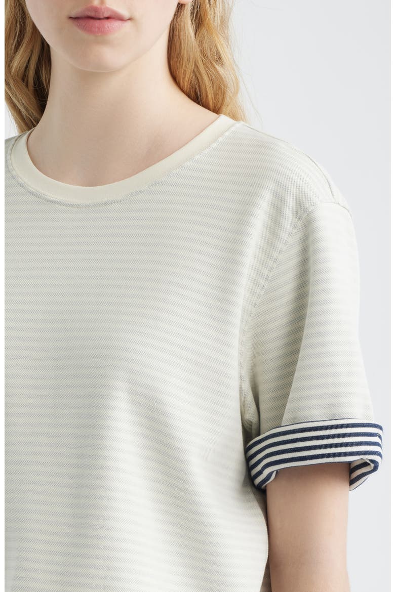 The Stripe Cuff Cotton Blend crop T-Shirt, Alternate, color, CREAM MULTI