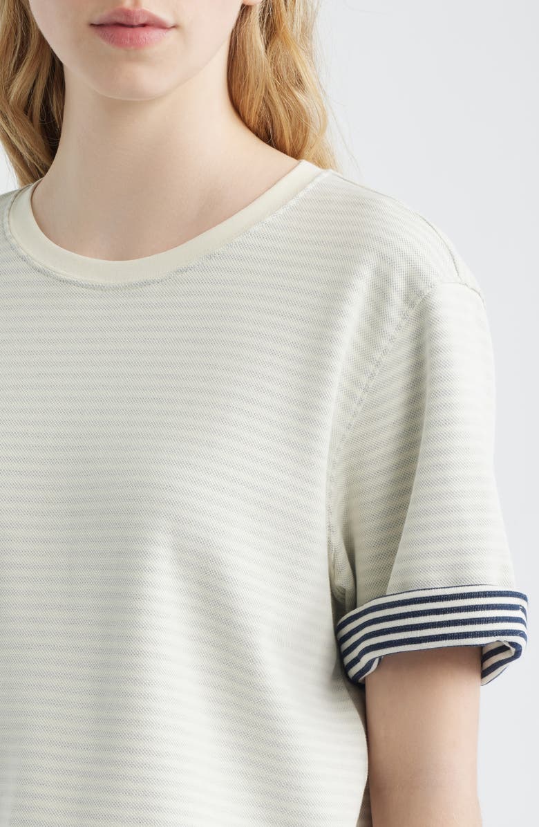 FRAME The Stripe Cuff Cotton Blend crop T-Shirt, Alternate, color, Cream Multi