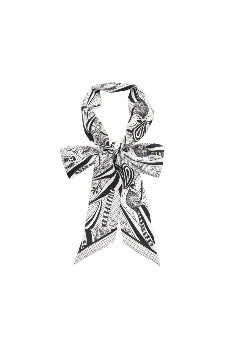 "Madagascar" Silk Skinny Scarf, Main, color, Black and White