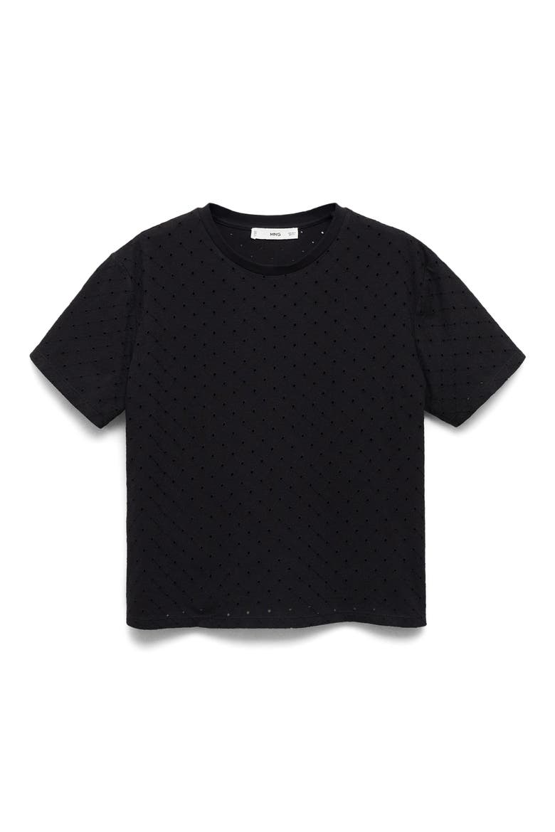 Embroidered Openwork Cotton T-Shirt, Alternate, color, BLACK