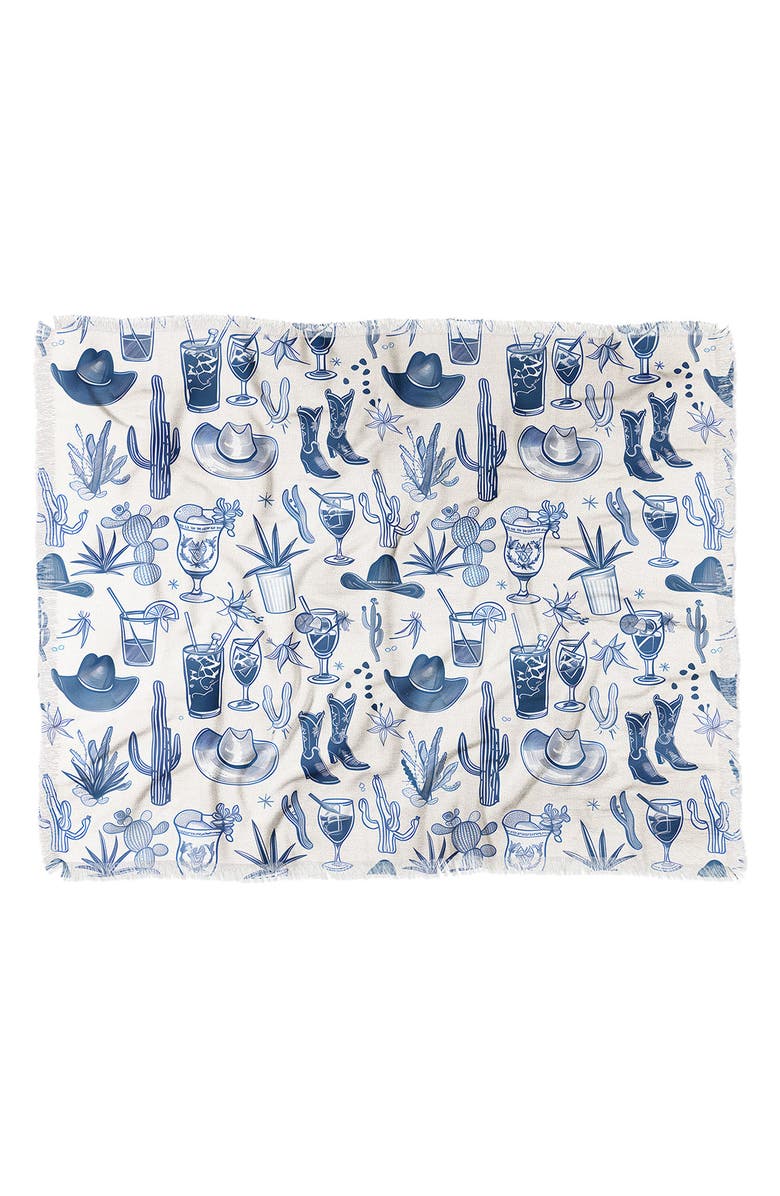 Deny Designs Fringe Trim Throw Blanket, Main, color, Blue