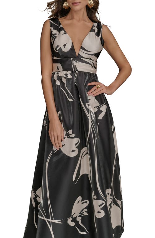 Donna Karan New York Faux Wrap Tie Waist Cocktail Dress In Black/light Beige