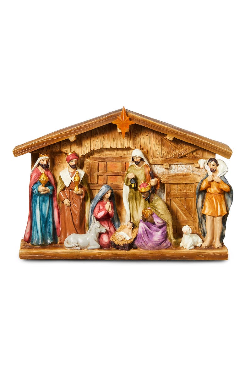 Glitzhome 12.5"L Lighted Resin Nativity House Figurine Set, Main, color, 