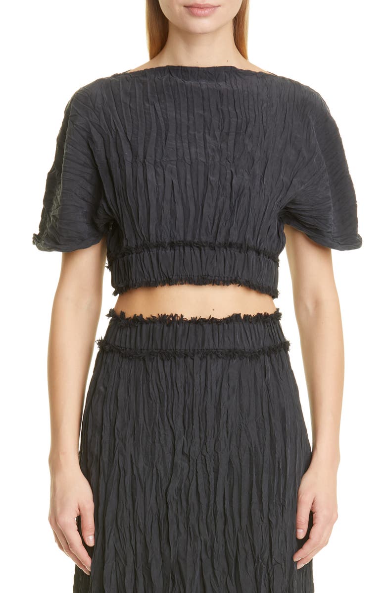 TOTEME Crinkled Silk Crop Top, Main, color,