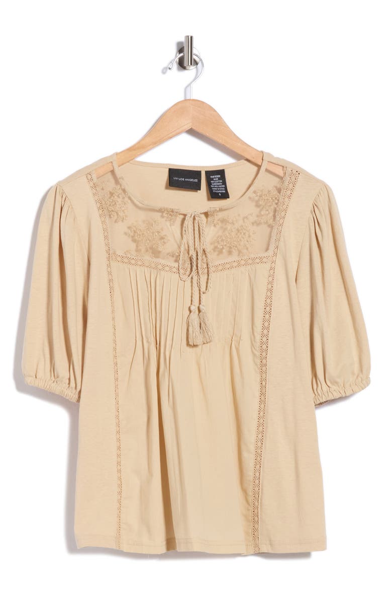 Mixed Media Pleat Top, Main, color, TAUPE