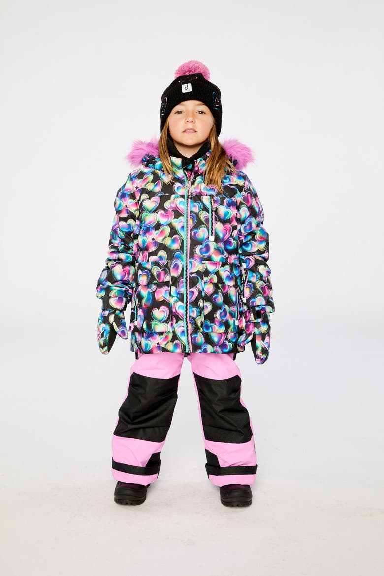Play Heart Jacket & Reinforced Pants Two Piece Snowsuit, Alternate, color, Black Printed with Hearts