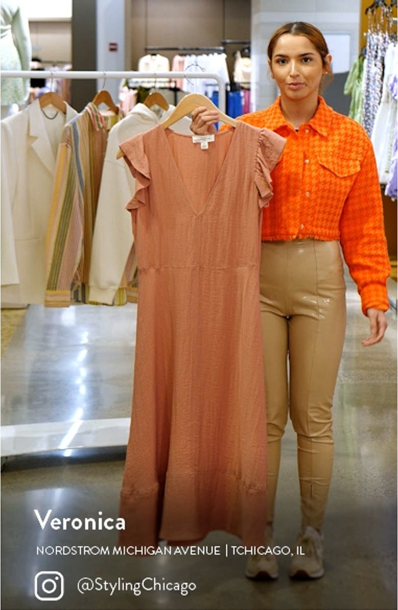 Flutter Sleeve V-Neck Midi Dress, sales video thumbnail